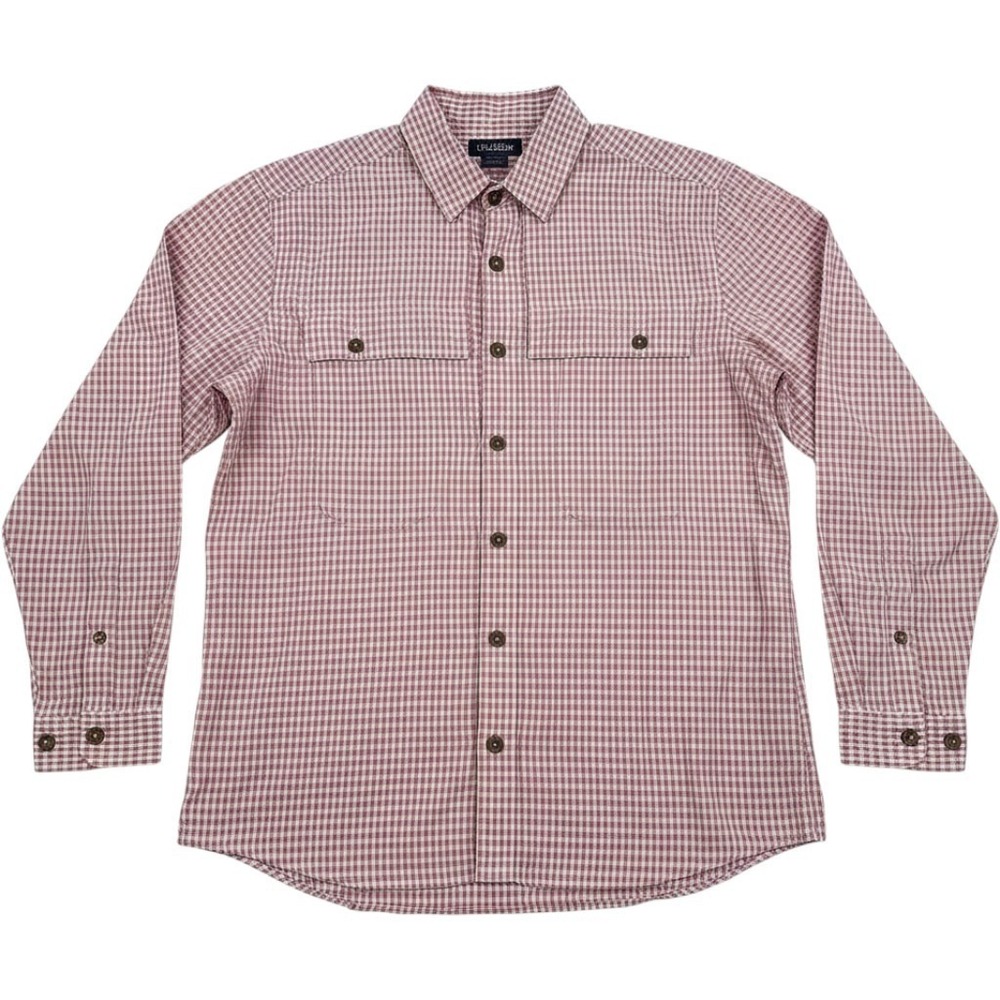 Patagonia Men's Red/White Plaid Cotton Woven Button-Up Shirt Long Sleeve Pockets